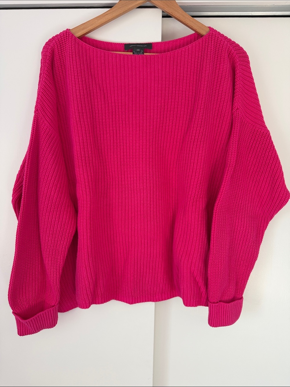 Bright Raspberry Pink Women's Fisherman Knit Sweater